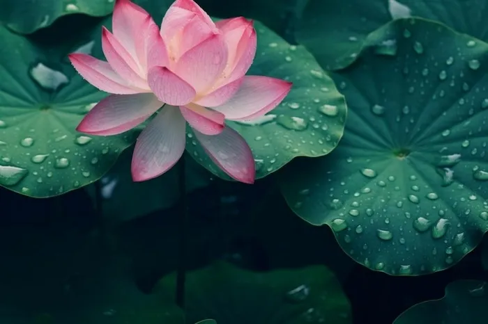 雨天荷花荷叶唯美背景(1344x896)