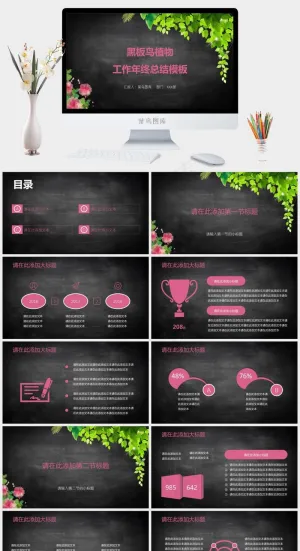 黑板风植物工作年终总结模板预览图