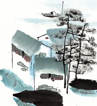 江南水乡之冬国画摄影图片