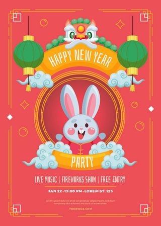 手绘兔年快乐粉色背景