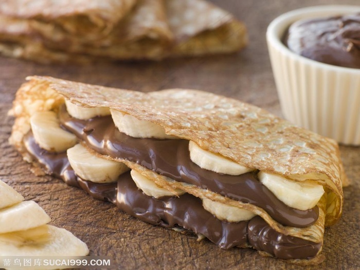 甜品店广告素材 巧克力香蕉夹心蛋饼