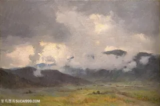 唯美山脉风景画油画