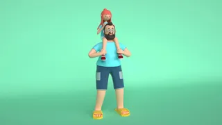 夏日清爽卡通风格父亲女儿主题C4D元素