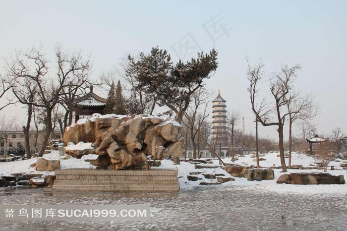 天津北宁公园雪景摄影图片