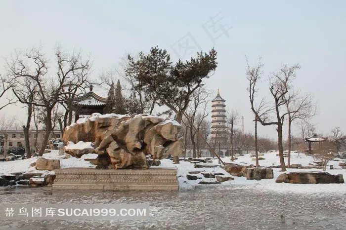 天津北宁公园雪景摄影图片