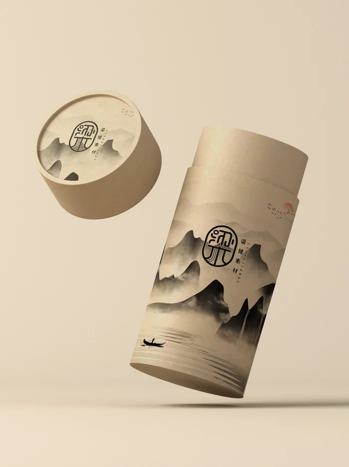 国风高档茶叶包装盒袋罐瓶LOGO标贴展示VI智能贴图样机PSD素材psd模版下载