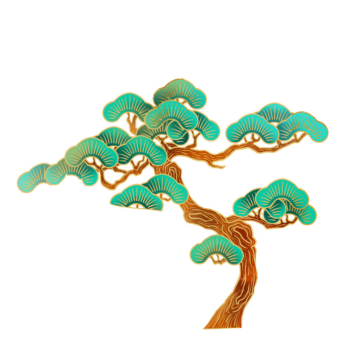 国潮风松树松枝松柏树木手绘植物装饰图案元素PSD设计素材