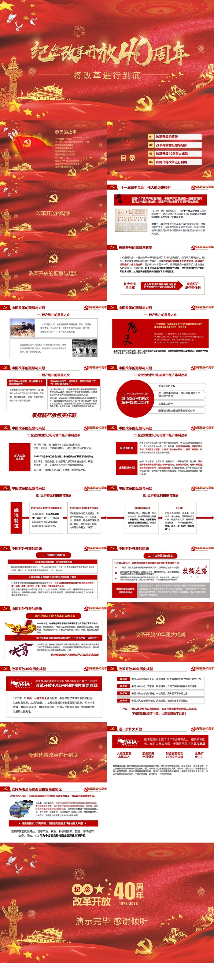 纪念改革开放40周年党政PPT模板