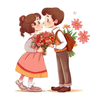 520情人节情侣亲吻送花免抠