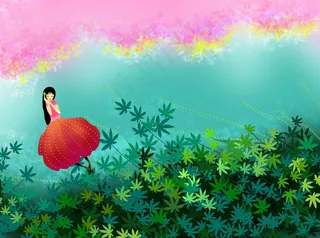 少女思夏插画图片