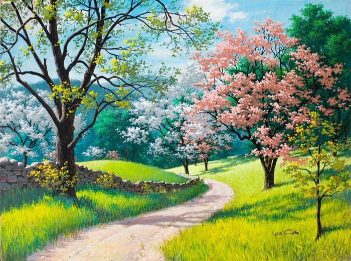 欧风春意油画