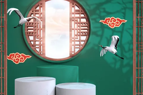 中国风古典喜庆C4D背景图3D国潮场景促销活动海报PSD设计素材模板