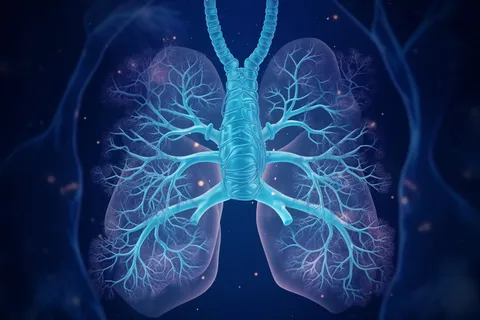 科技感人体器官线条深蓝色神经元肺部 科技感人体器官线条深蓝色神经元肺部