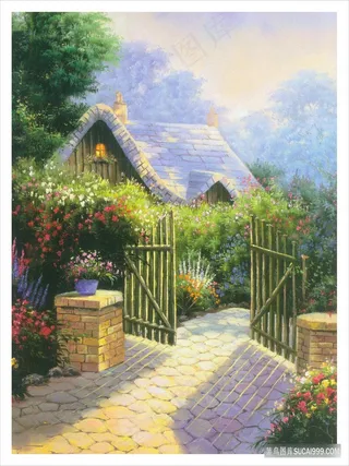 乡村房子高清风景画油画