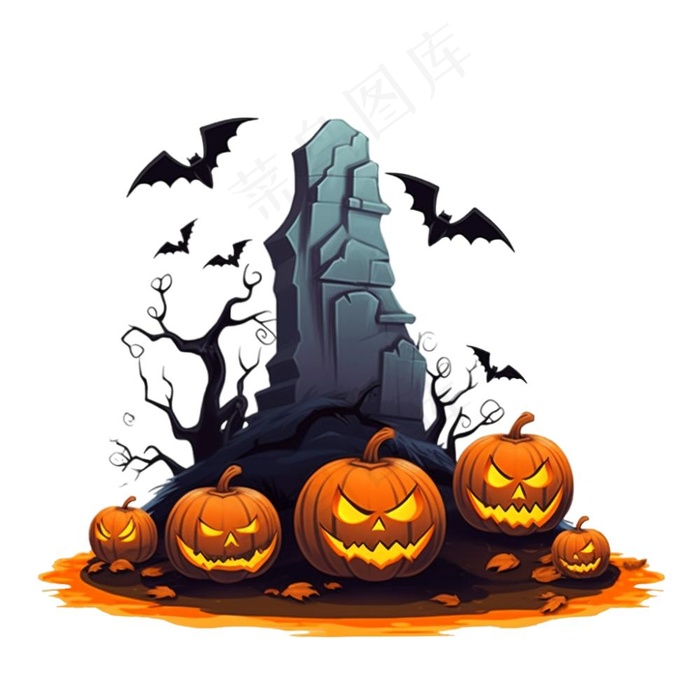 万圣节南瓜灯蝙蝠恐怖插画免抠