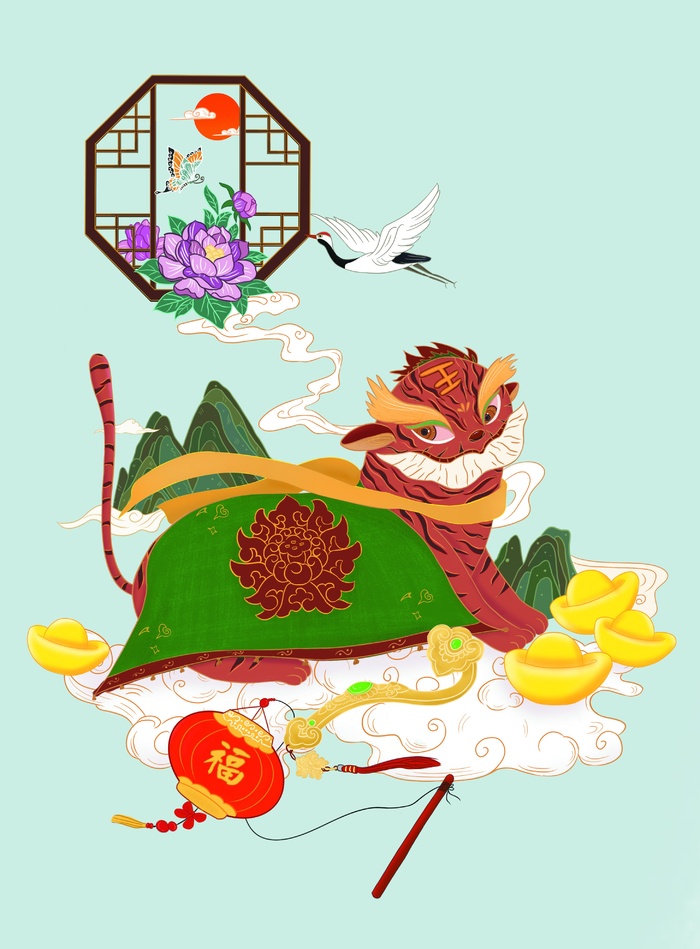 虎年中国风萌虎插画psd模版下载