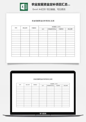 农业发展资金定补项目汇总表excel模板预览图