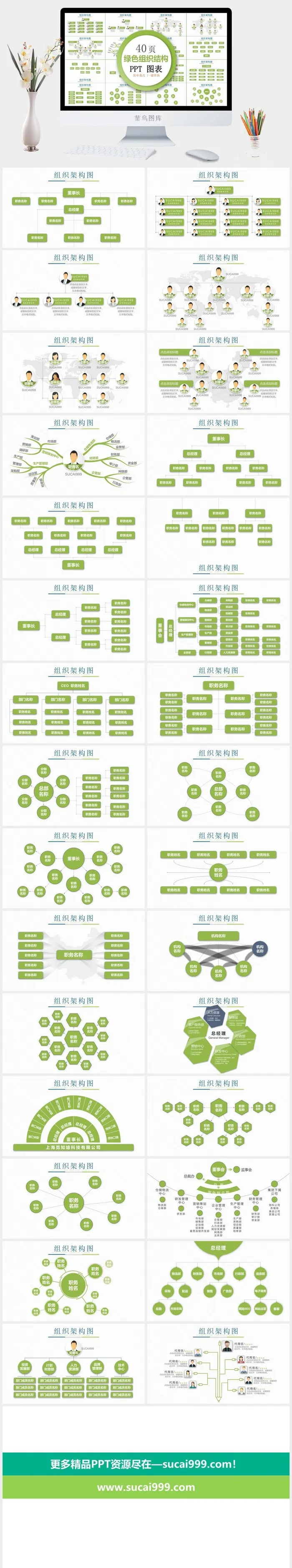 清新绿色商务组织架构PPT图表合集