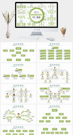 清新绿色商务组织架构PPT图表合集预览图