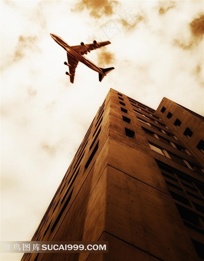 创意海报-仰视城市高楼和飞机