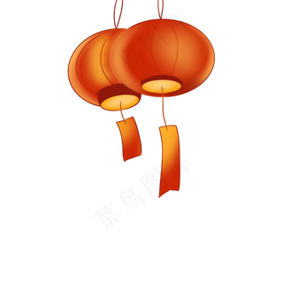 中国风 手绘 卡通元素 传统 复古红 灯笼装饰 PNG 免抠 