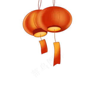 中国风 手绘 卡通元素 传统 复古红 灯笼装饰 PNG 免抠 