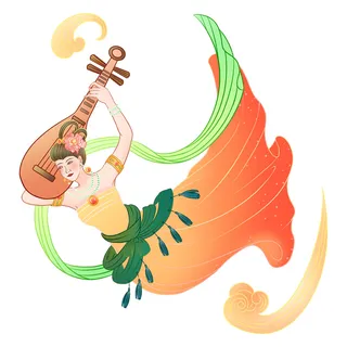 手绘国潮中国风古代敦煌神话飞天仙女美女古装人物插画PSD素材