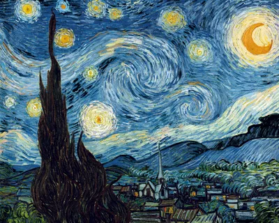 梵高星夜高清油画风景画 梵高星夜高清油画风景画
