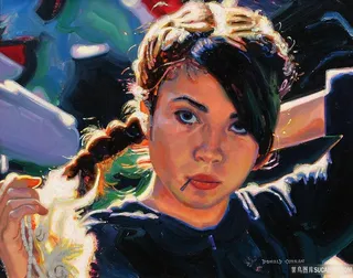 梳着辫子的女人油画