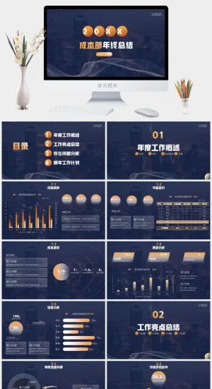 成本部深色简约年终总结汇报预览图
