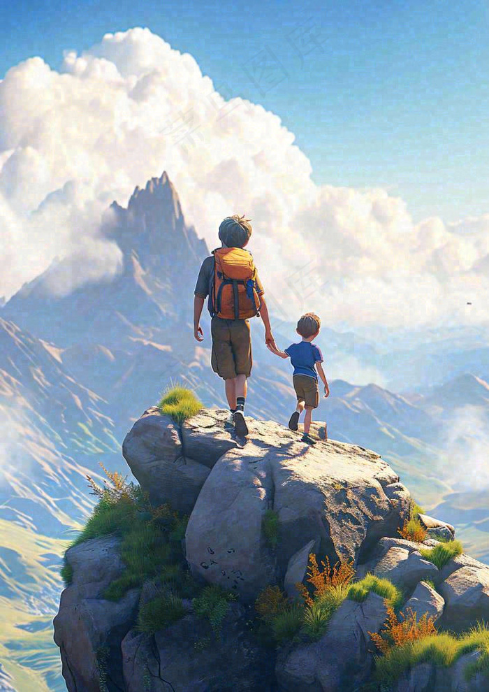 户外郊外徒步登山运动探险旅行手绘插画，健身健康(928x1312)