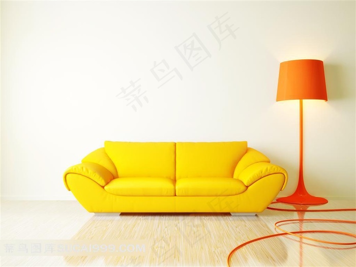 黄色沙发落地灯图片
