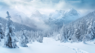 冬日雪景森林山脉摄影图
