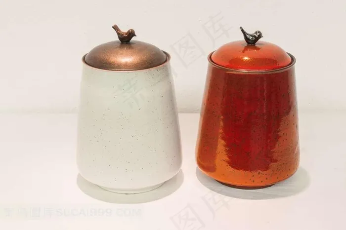 红白釉色百灵盖顶茶罐陶艺精品