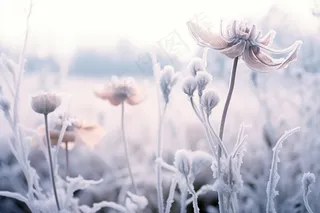 清晨白霜布满植物冷气摄影图