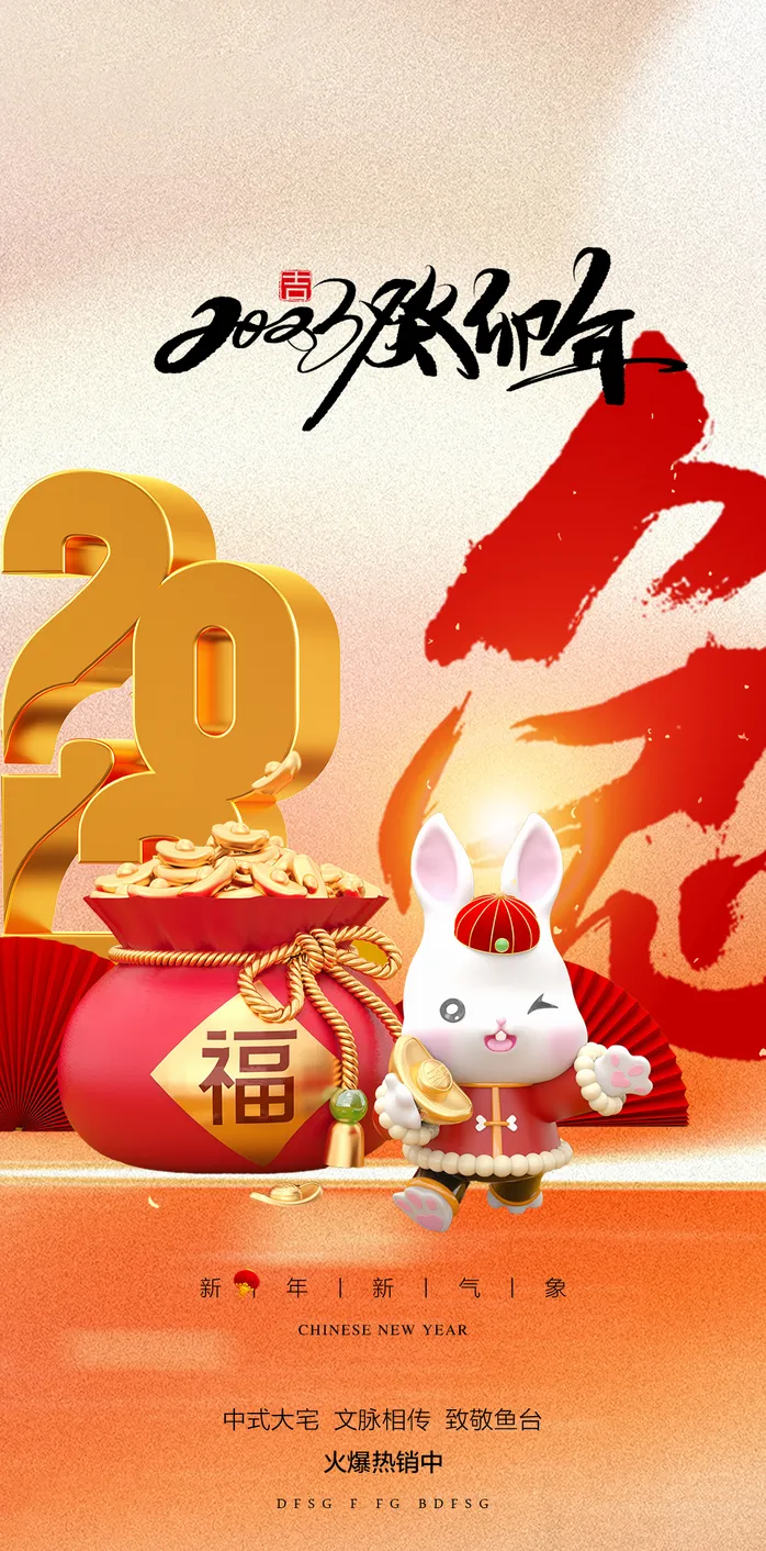 兔年 兔年吉祥2023年海报展板psd模版下载