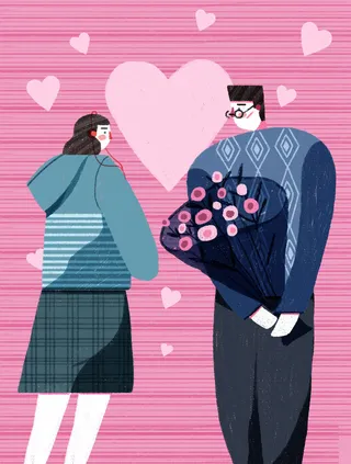 卡通温馨浪漫2月14七夕520情侣拥抱情人节主题插画海报PSD素材