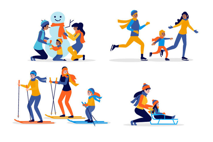 冬天服饰服装冬装穿冬装保暖冬季卡通人物男女装Ai矢量图片素材