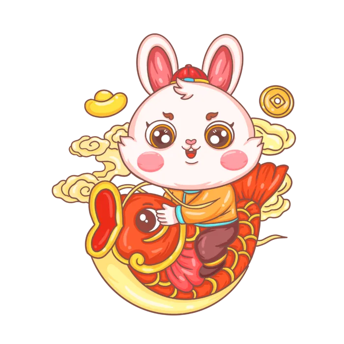 卡通兔子元宝兔年吉祥拜年插画素材png免扣