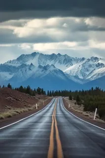 公路雪山森林背景