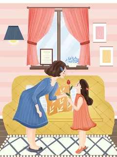 卡通手绘母亲节插画漫画素材