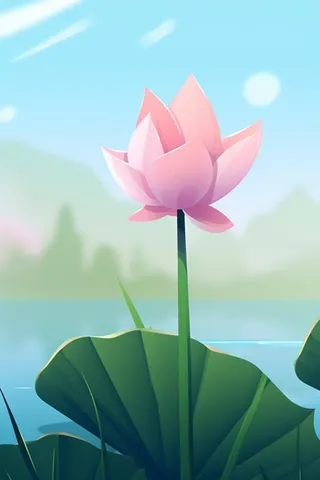 粉蓝色清爽夏日大气花朵扁平背景