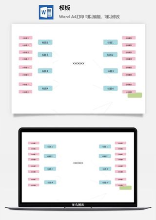 鱼骨大脑树状思维导图ppt模板工作学习项目培训流程逻辑word格式