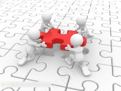 单膝跪地四个立体小人创意设计高清图片