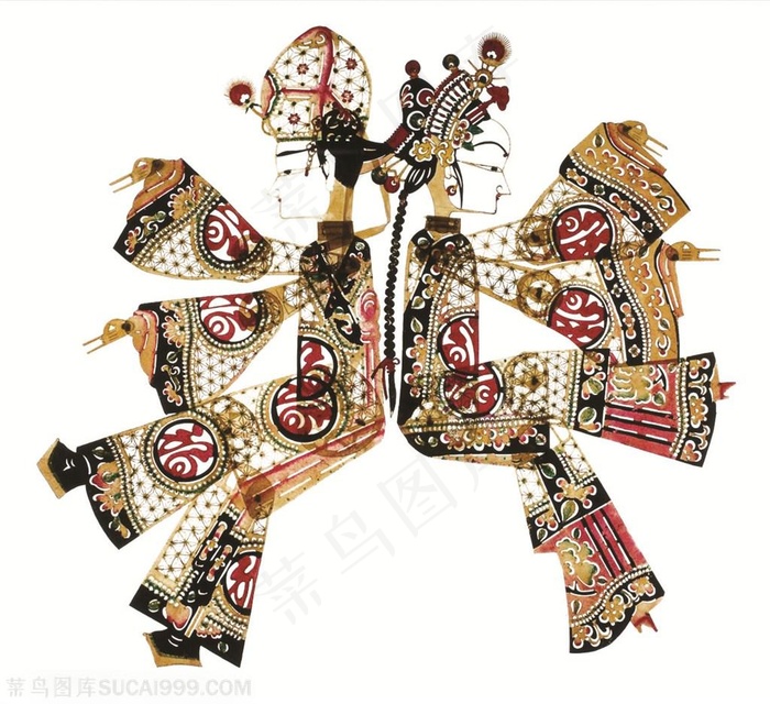 背对的新婚夫妻皮影戏中国风图片