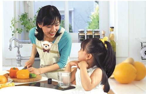 厨房里的妈妈和女儿