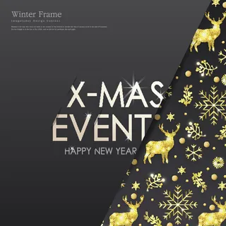 圣诞节贺卡金色驯鹿黑色背景