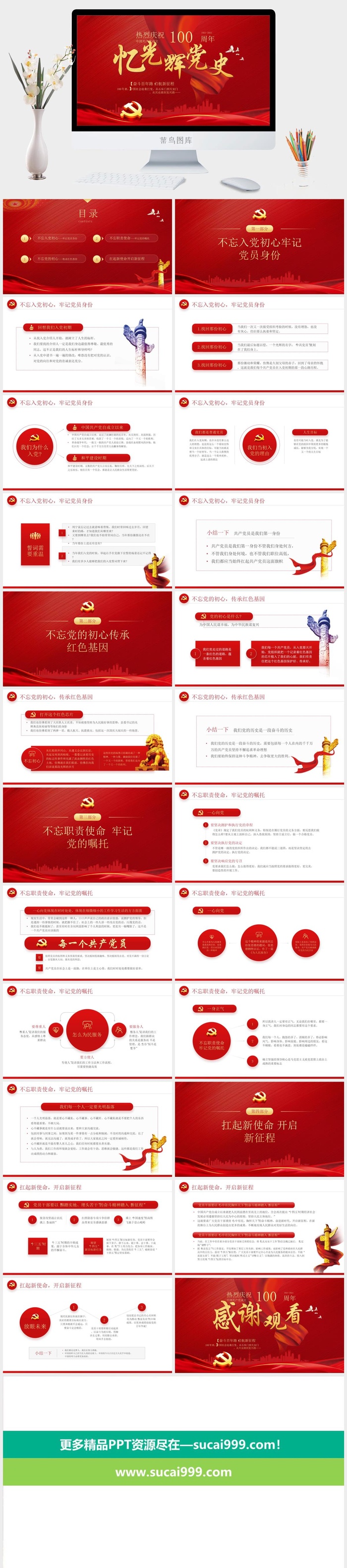 建党100周年党史党课党政党建PPT模板