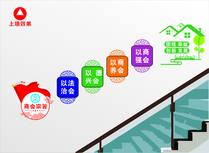 商会楼梯形象墙cdr矢量模版下载