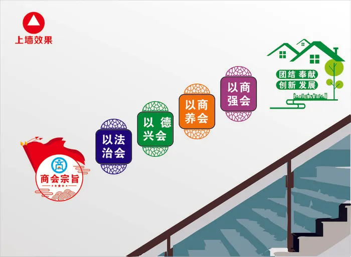 商会楼梯形象墙cdr矢量模版下载